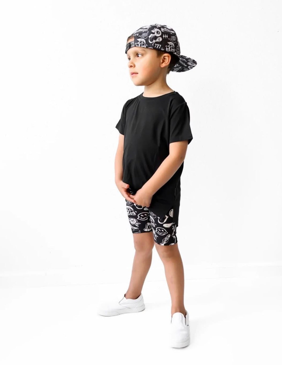 Youth Bamboo Biker Shorts White Bolt
