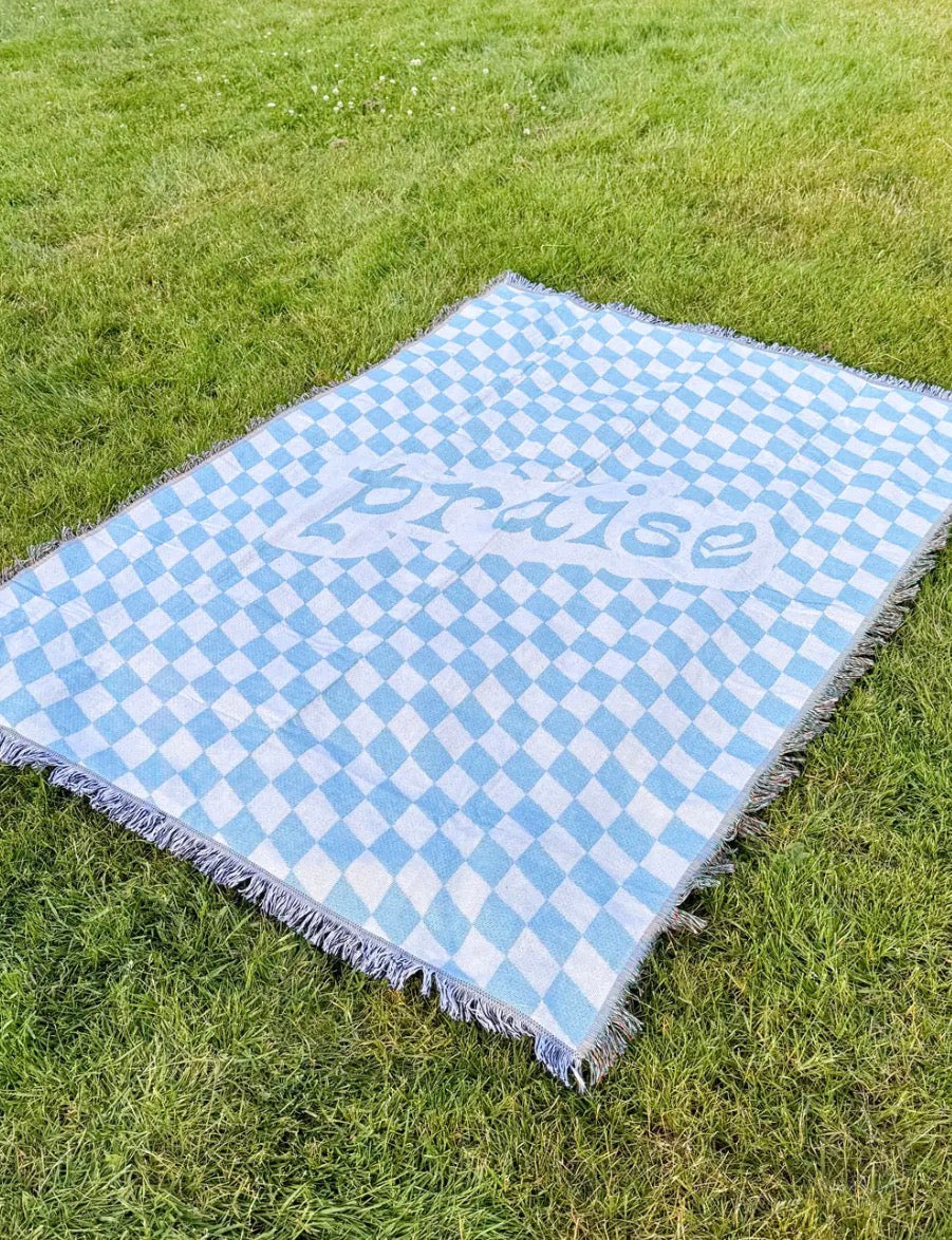 Praise Blue Checker Throw