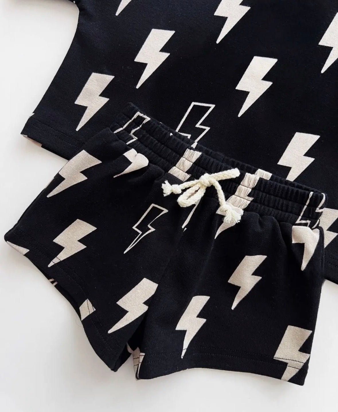 Youth Black Bolt Shorts Set