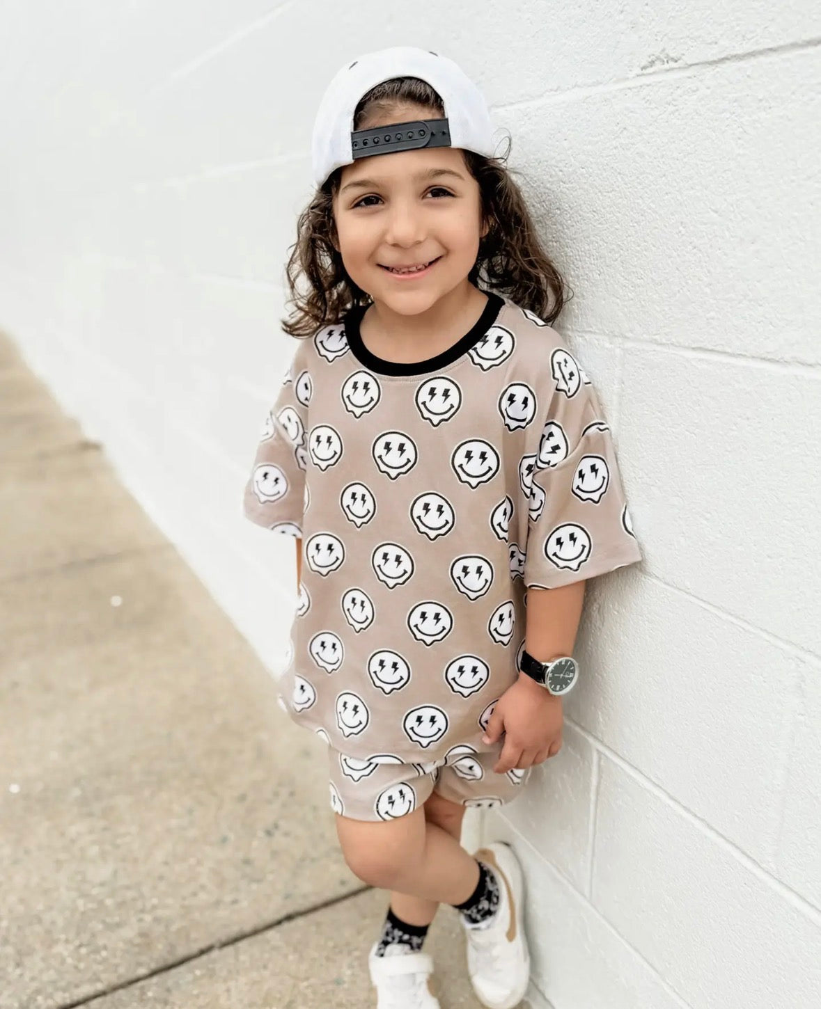 Youth Drippy Smile Bolt Shorts Set