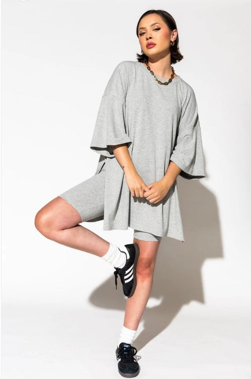 Grey Biker Shorts Set
