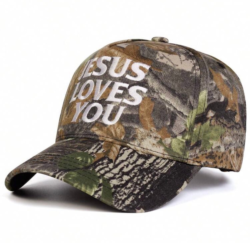 Camo Jesus Loves You Ball Cap