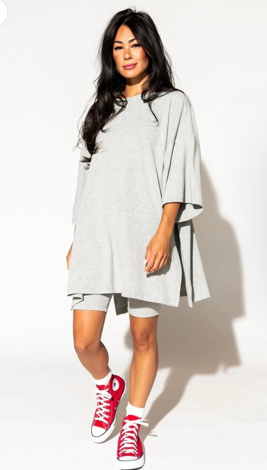 Grey Biker Shorts Set